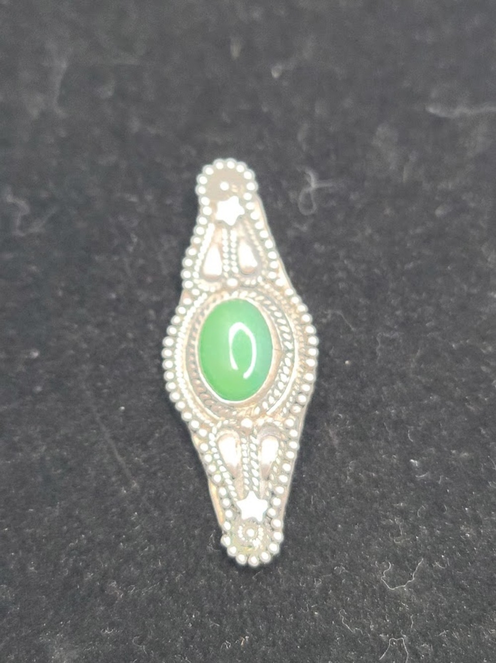 Vintage Orhan Kenan Turkish 980 Fine Silver Green Cabochon Brooch Pin PENDANT